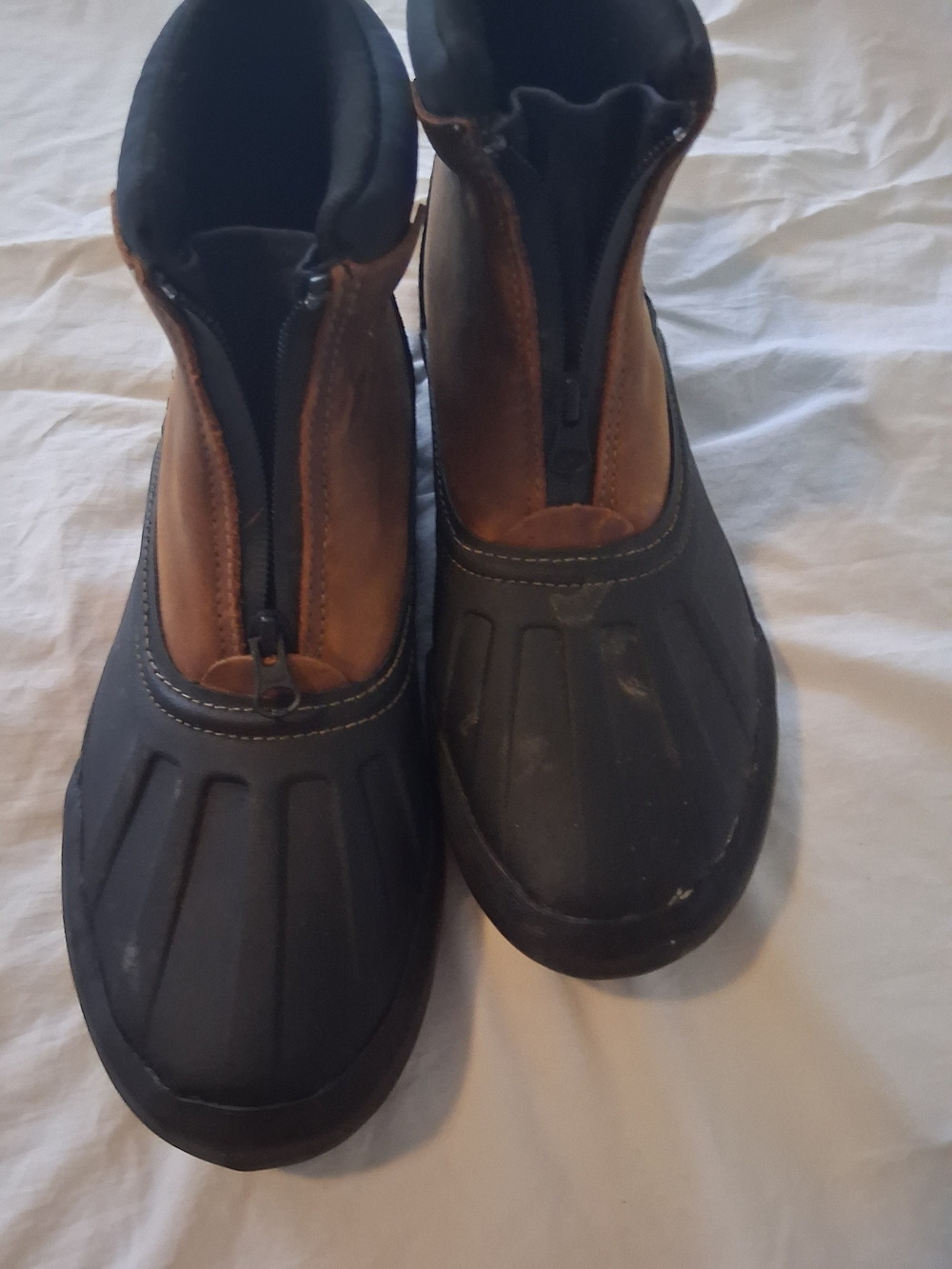 Mens's Brown and Black Waterproof Zip-Front Duck Boots